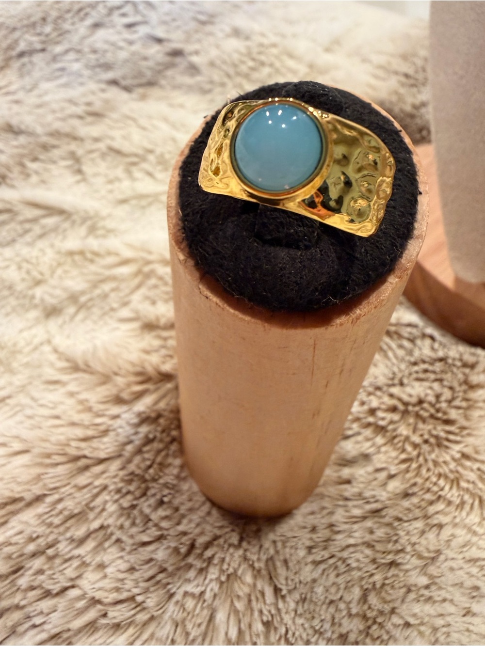 Gold Tone Ring with Light Blue Stone - Women Jewelry NWOT Adjustable - Picture 6 of 6